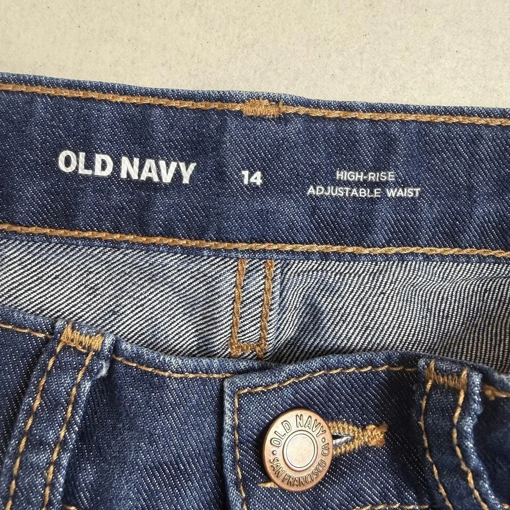Old Navy Shorts Girls 14 Blue High Rise Denim Cutoff Adjustable Waist Frayed Hem